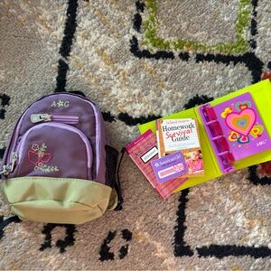American Girl Purple and Tan Mini Backpack with Green Pocket Organizer
